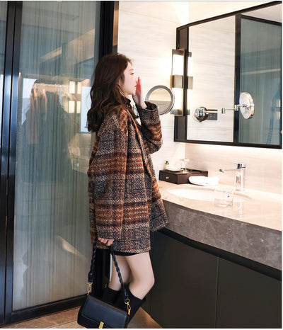 Blazer de Lana Cuadros Tweed Largo Medio - Abrigo Multiuso Moderno - Image 7