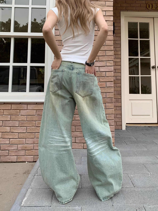 Pantalones Vaqueros Retro Mujer Cintura Alta Pierna Ancha Casual - Image 2