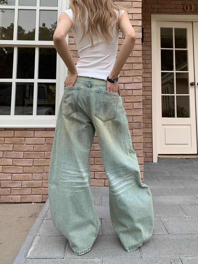 Pantalones Vaqueros Retro Mujer Cintura Alta Pierna Ancha Casual - Image 2