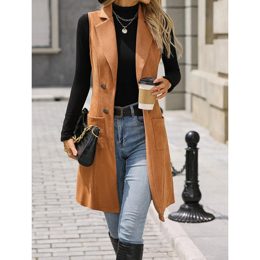 Chaleco de Ante Slim Fit Retro Elegante para Mujer - Image 26