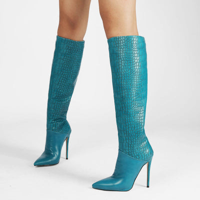 Botas Stiletto de Cocodrilo Brillante para Mujer - Diseño Silencioso - Image 3