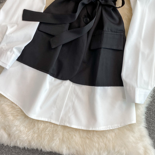 Vestido Ejecutivo con Corbata Integrada y Cuello Solapa
