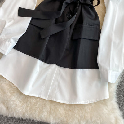 Vestido Ejecutivo con Corbata Integrada y Cuello Solapa - Image 2