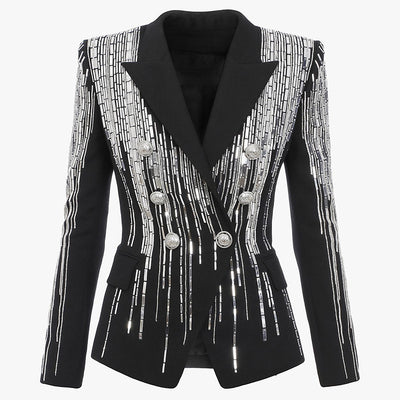 Traje Slim Fit Doble Botonadura con Hebilla de Cabeza de León en Plata