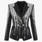 Traje Slim Fit Doble Botonadura con Hebilla de Cabeza de León en Plata