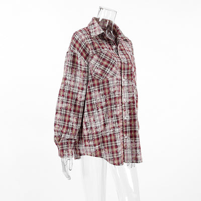 Camisa Cuadros Suelta Manga Larga Casual - Image 23