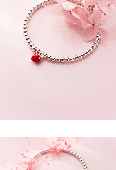Pulsera de Plata S925 con Dije de Fresa Lacado Estilo Coreano - Image 12