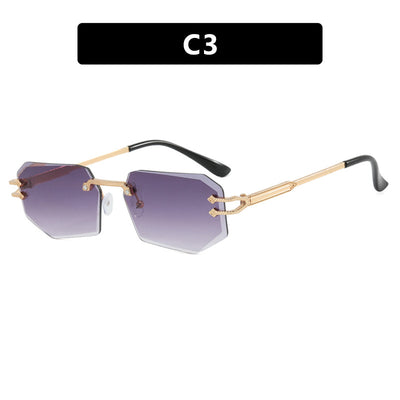 Rimless octagonal clear lens glasses with silver-toned metal temples and black ear tips, featuring decorative accents. - Image 9
