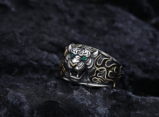 Anillo Ajustable Cabeza de Tigre en Plata 925 Estilo Retro - Image 7