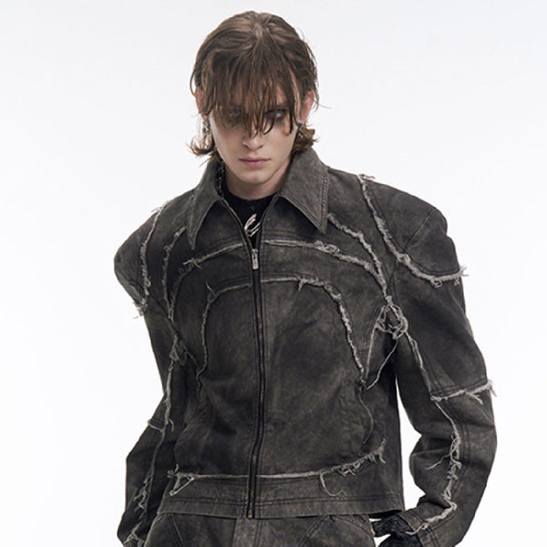 Chaqueta Denim Gris Acolchada con Hombros Reforzados