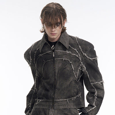 Chaqueta Denim Gris Acolchada con Hombros Reforzados