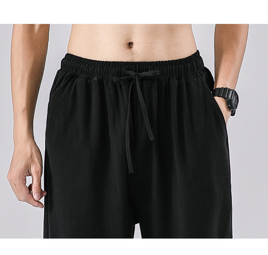 Pantalones Casuales Hombre Algodón y Lino Corte Recto Suelto - Image 14