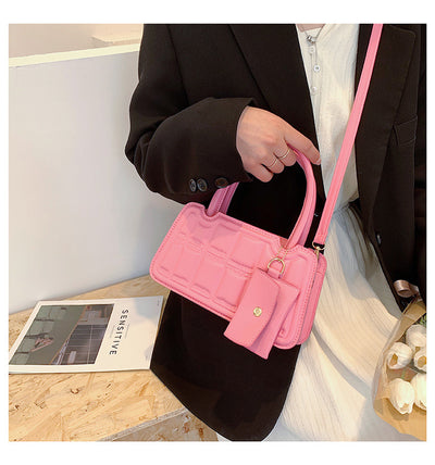 Bolsa de Hombro Multicolor con Textura Grid y Billetera - Tote Elegante para Mujer - Image 5