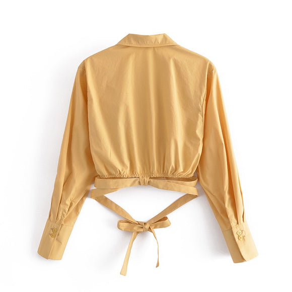 Blusa Lino Corta con Tirantes Anudados