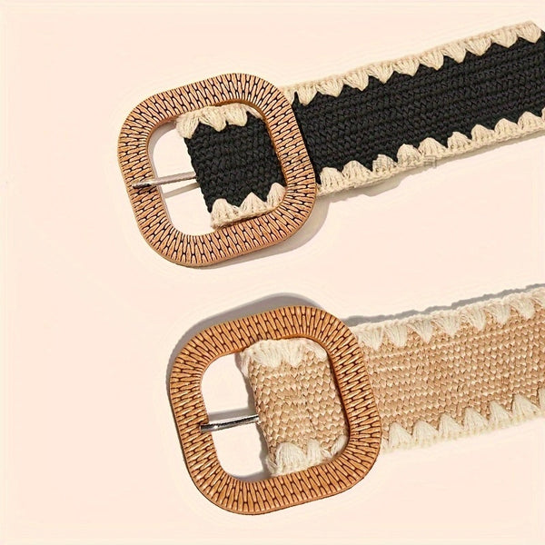 Cinturón Elástico con Hebilla de Madera Estilo Europeo