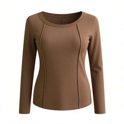 Suéter Cuello Cuadrado Espina de Pescado Marrón para Otoño e Invierno - Image 3
