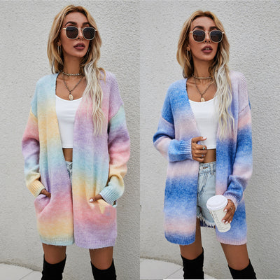 Cardigan Tejido Tie-dye Arcoíris Tallas Grandes Media Largo