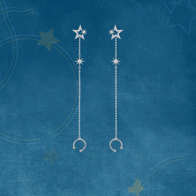 Aretes Largos de Plata 925 con Borla y Estrella de Circonia para Mujer
