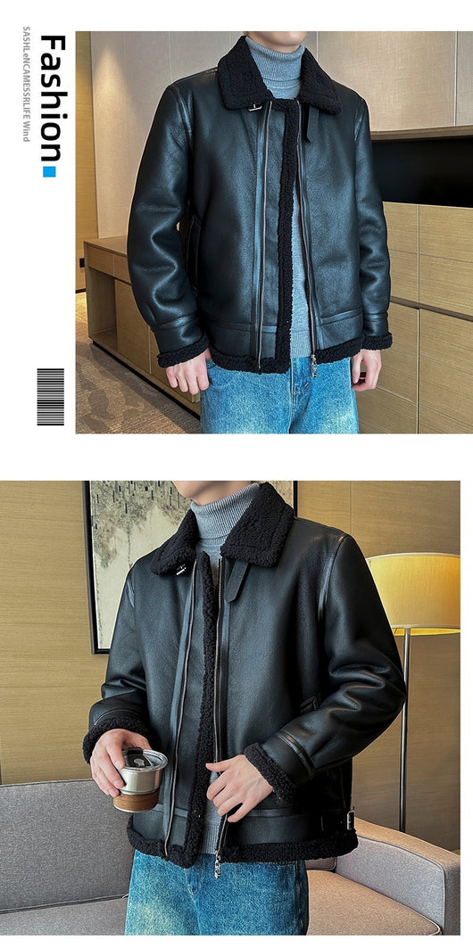 Chaqueta Acolchada de Cuero para Hombre con Cuello Polo - Image 16