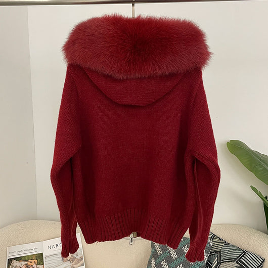 Abrigo de Primavera para Mujer con Cuello de Zorro Real y Capucha - Image 20