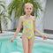 Traje de Baño Enterizo para Niña con Hombro Descubierto y Estampado de Hojas