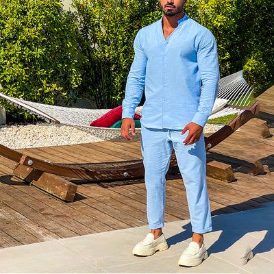Conjunto Casual de Dos Piezas con Camisa de Manga Larga para Hombre - Image 11