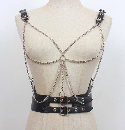 Cinturón de Cuero con Cadena Punk Metal para Mujer