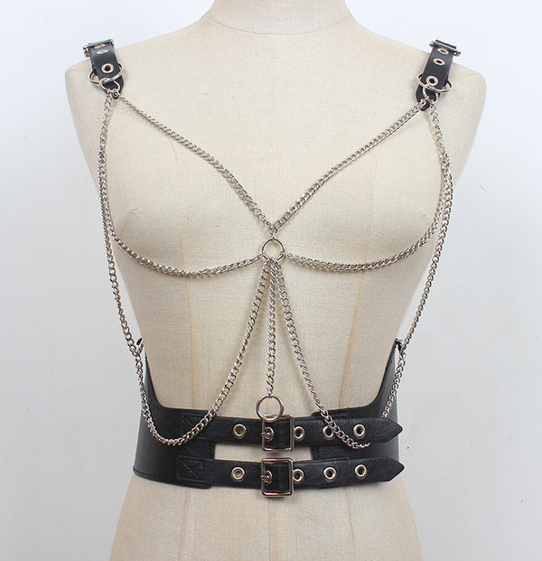 Cinturón de Cuero con Cadena Punk Metal para Mujer