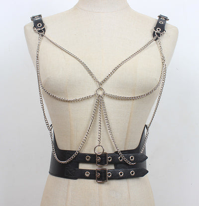 Cinturón de Cuero con Cadena Punk Metal para Mujer