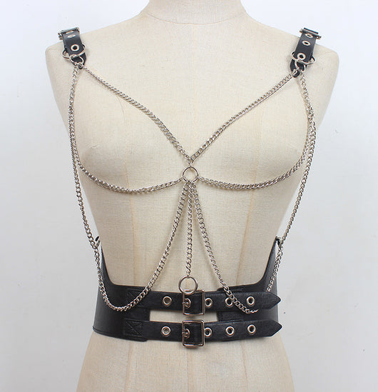 Cinturón de Cuero con Cadena Punk Metal para Mujer