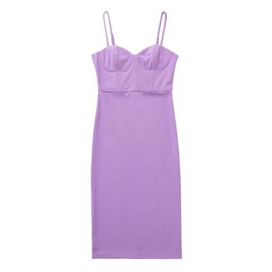Vestido Ajustado de Talle Alto con Tirantes Estilo Europeo
