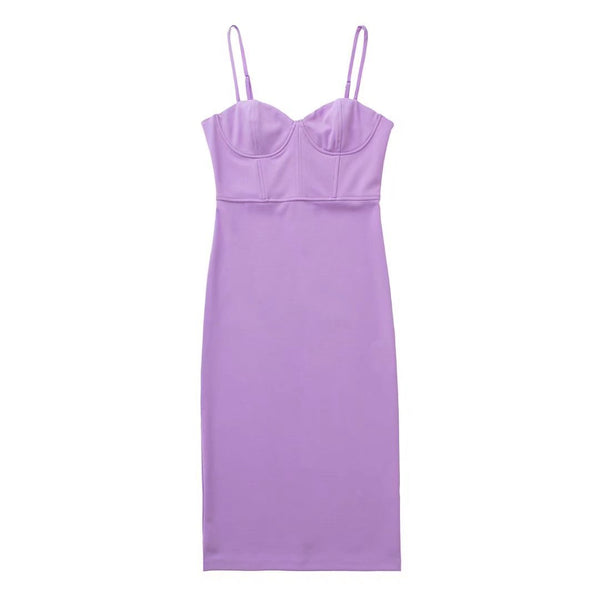 Vestido Ajustado de Talle Alto con Tirantes Estilo Europeo