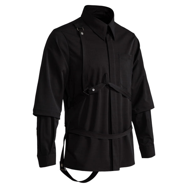 Camisa Hombre Falso Doble Pecho con Tirantes y Mangas Desmontables