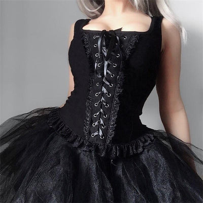 Vestido de Noche en Encaje Tejido con Chaleco y Escote Cuadrado - Image 4
