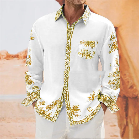 Camisa Manga Larga Estampada con Contraste de Color para Hombre - Otoño - Image 6
