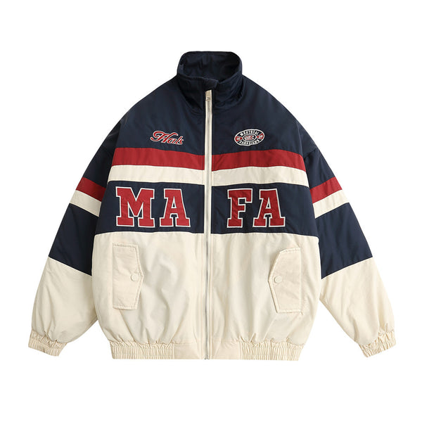 Chaqueta Acolchada de Algodón con Bordado de Letras y Contraste de Colores
