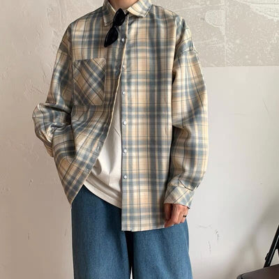 Camisa Cuadros Estilo Hong Kong Manga Larga Otoño Hombre - Image 4