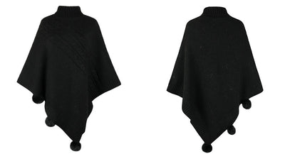 Capa Poncho de Invierno con Bola de Pelaje Estilo Europeo - Image 10