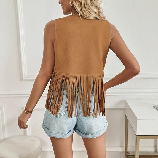 Chaqueta Vaquera para Mujer con Flecos y Diseño Casual Liso - Image 2