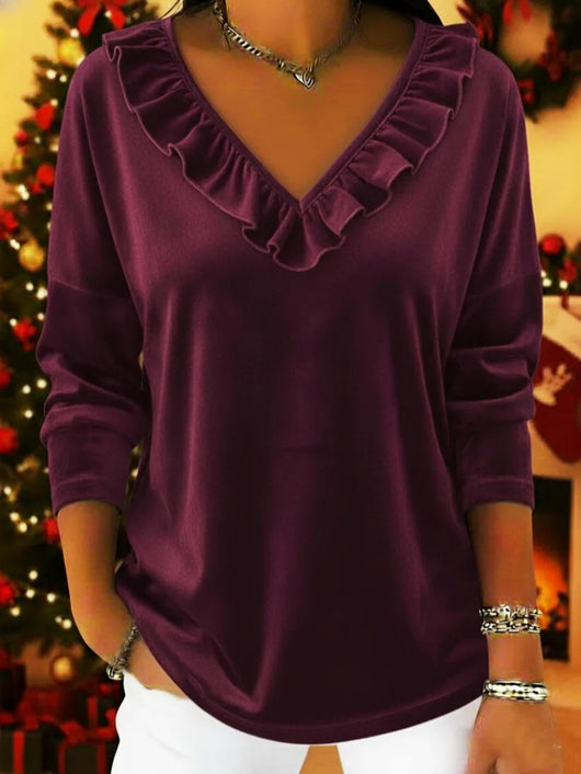 Blusa Elegante de Manga Larga con Cuello en V Fruncido - Image 9