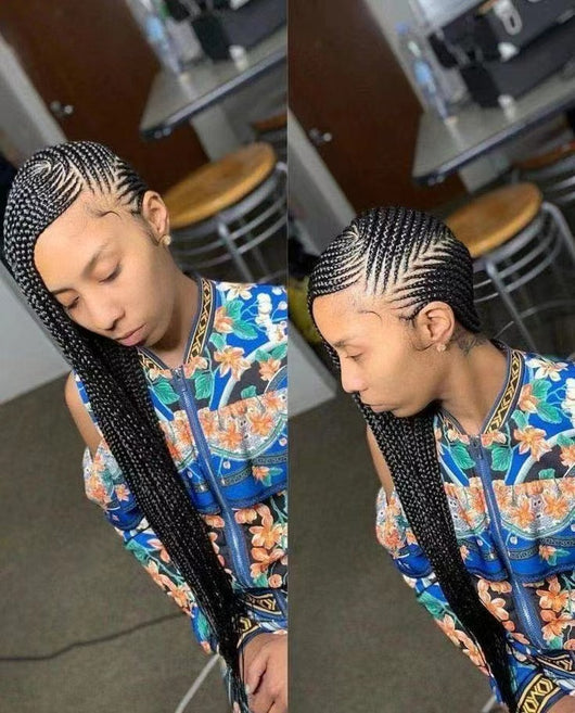 Peluca Larga Recta con Trenzas Sintéticas y Encaje Frontal - Image 12