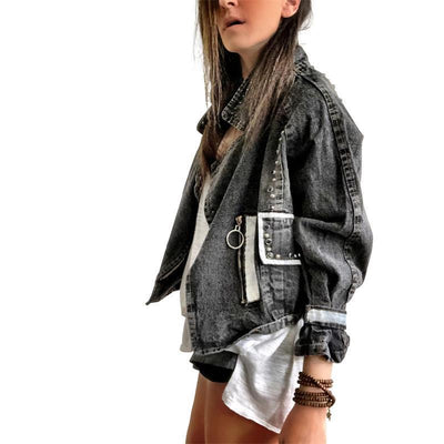 Chaqueta Suelta con Mangas Murciélago y Detalles de Cuentas Impresas en Negro - Image 2