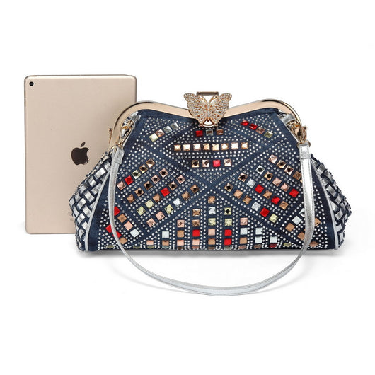 Bolso Bandolera de Lona Estilo Cowgirl con Brillantes y Broche de Mariposa - Image 2