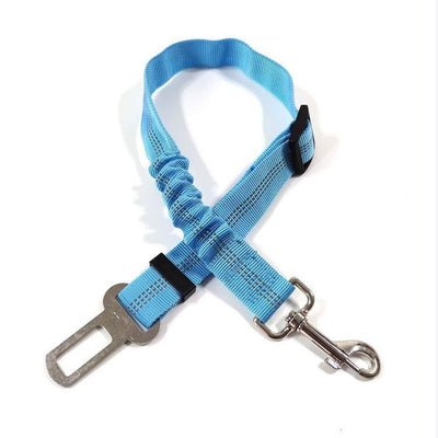 Black nylon automotive reflective webbing safety rope with a seatbelt buckle and a metal swivel snap hook. - Image 9