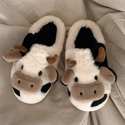 Pantuflas de Lana Cálidas con Diseño de Vaca Caricatura para Mujer - Image 12