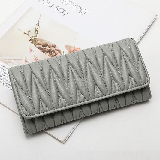 Billetera Larga de Cuero Genuino con Múltiples Compartimentos y Diseño Plisado