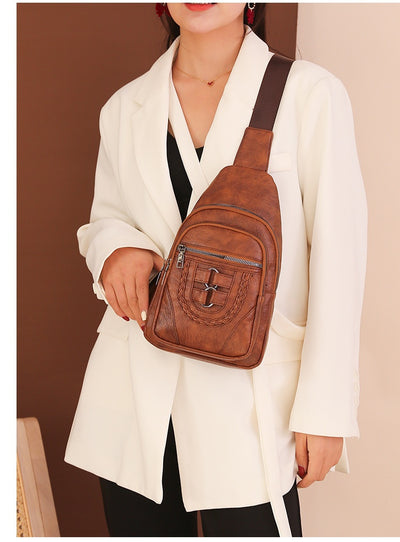 Bolso de Cuero PU Texturizado con Compartimento en el Pecho - Image 27
