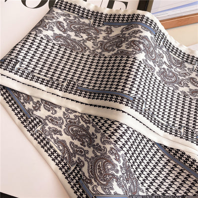 Bufanda Larga Delgada con Diseño Pata de Gallo Doble Capa de Seda Imitada para Mujer - Image 51