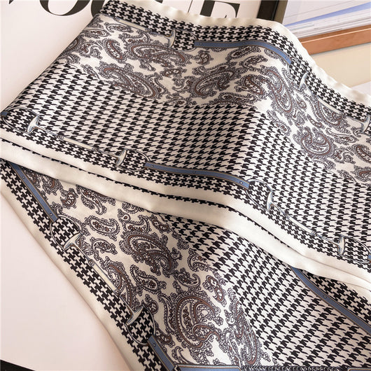 Bufanda Larga Delgada con Diseño Pata de Gallo Doble Capa de Seda Imitada para Mujer - Image 51
