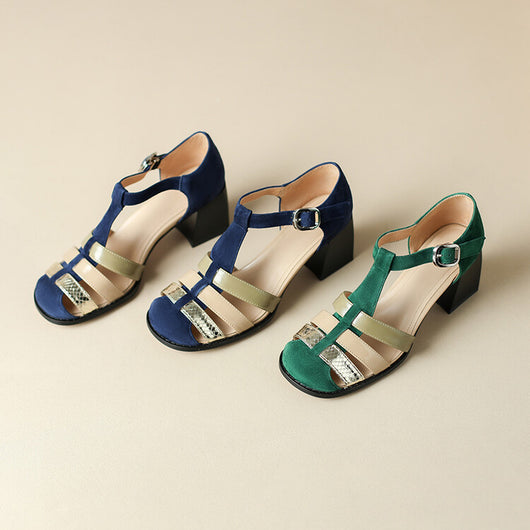 Sandalias Elegantes con Tacón Grueso y Hebilla en Gamuza de Cordero - Image 14